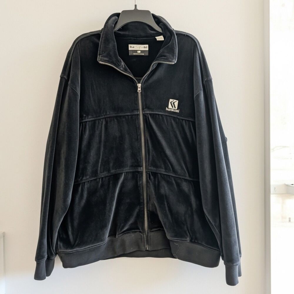 VTG Karl Kani Men's Black Velour Track Jacket Oversized Size Large Streetwear